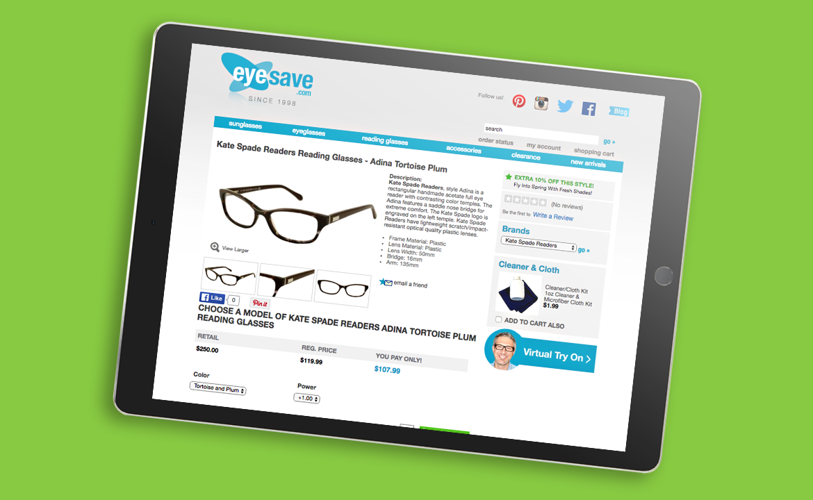 EyeSave.com on tablet