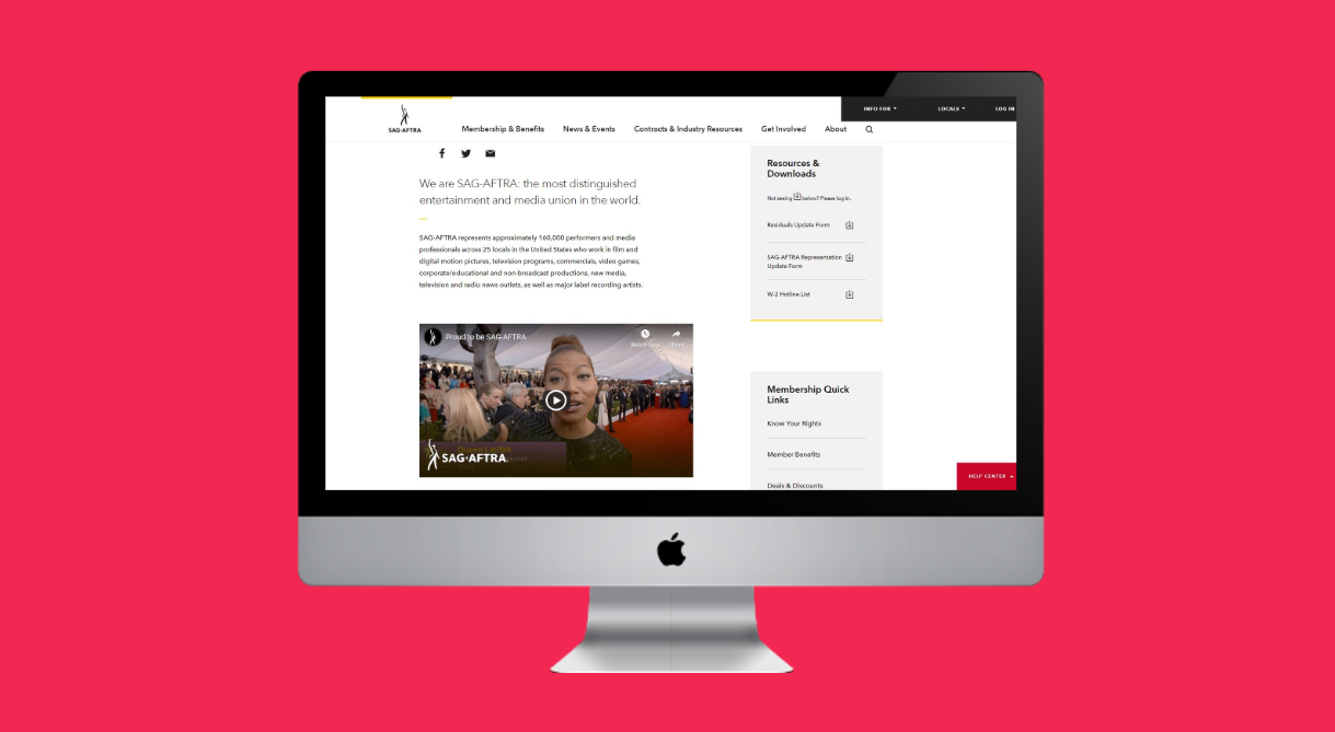 SAG-AFTRA website on desktop