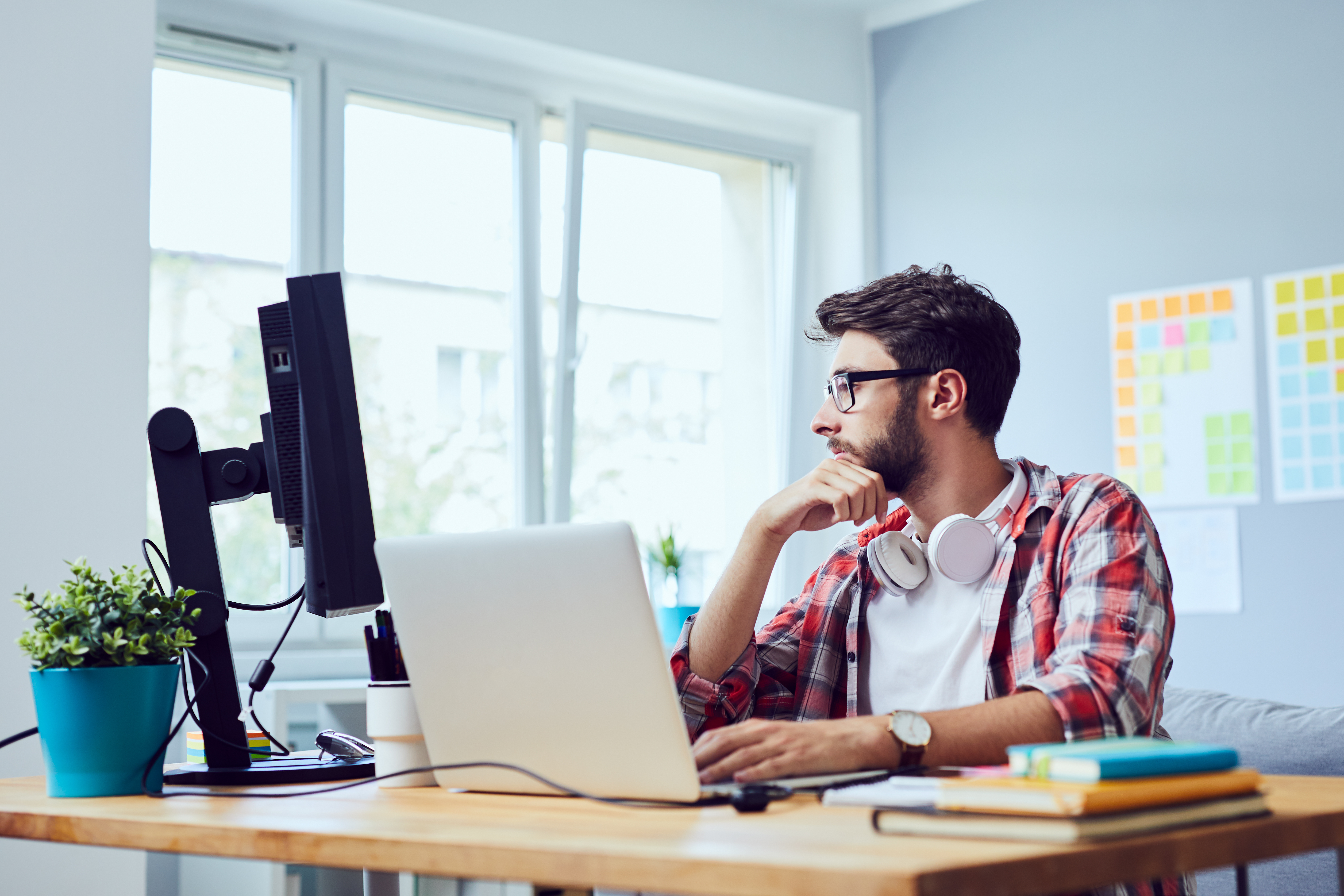 Developer looking at computer screen