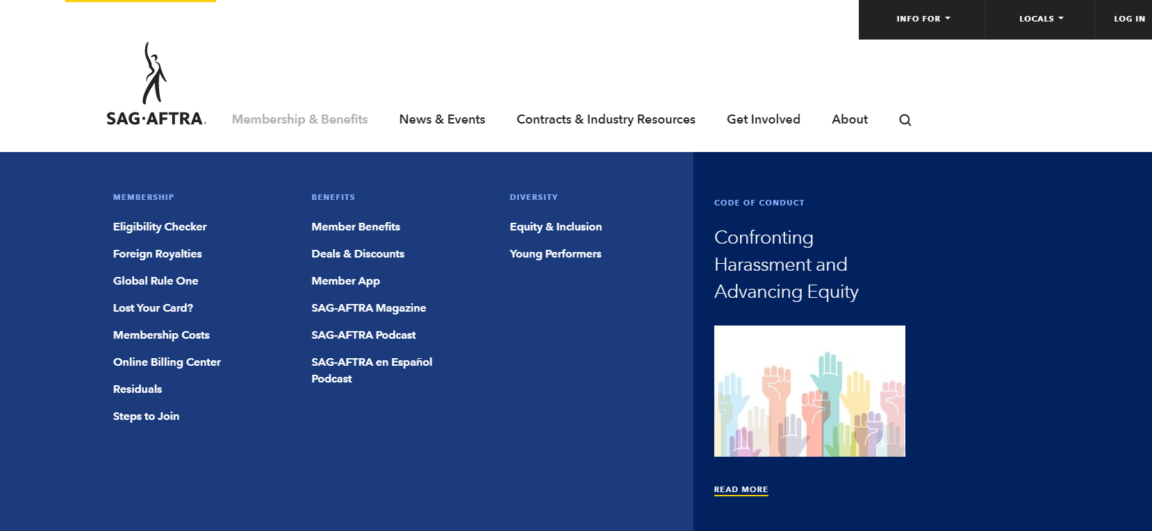 SAG-AFTRA website menu navigation