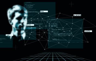 Computerized chart showing data pertaining to a personal digital profile with an illustrated man's face.