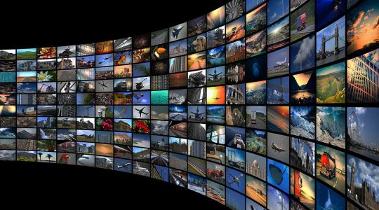 Panoramic wall of screens.