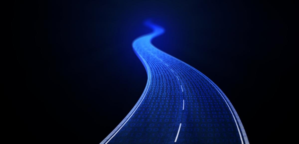 Digital rendering of a road.