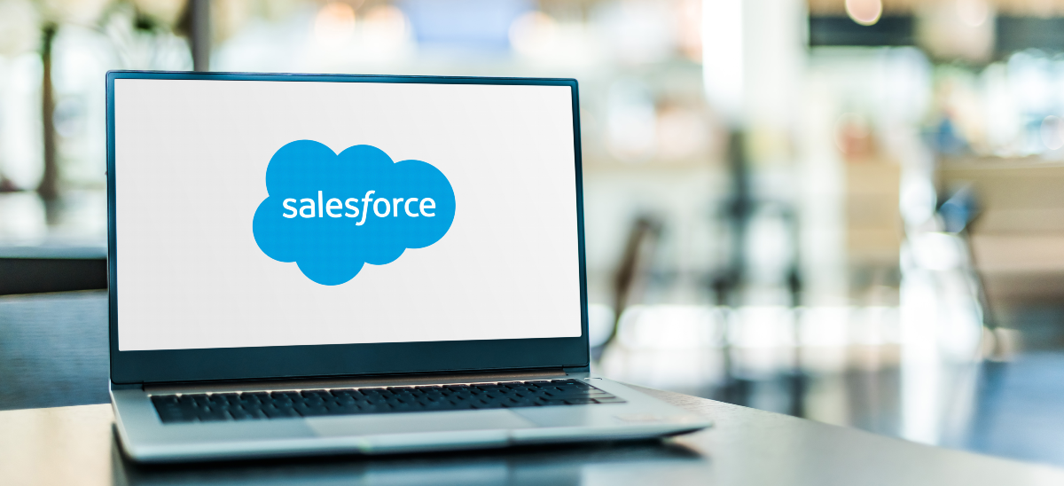 Salesforce logo on a laptop computer.