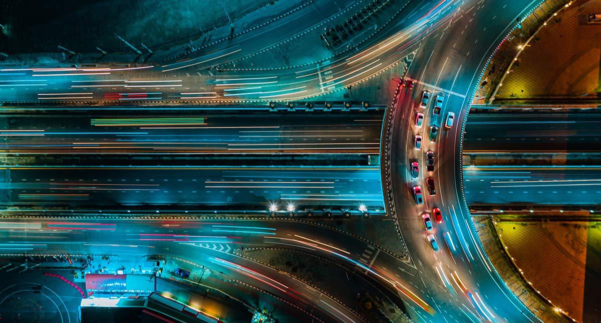 Road and Roundabout traffic top view.