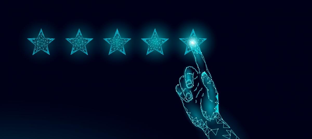 Polygonal 5 stars rating product concept.