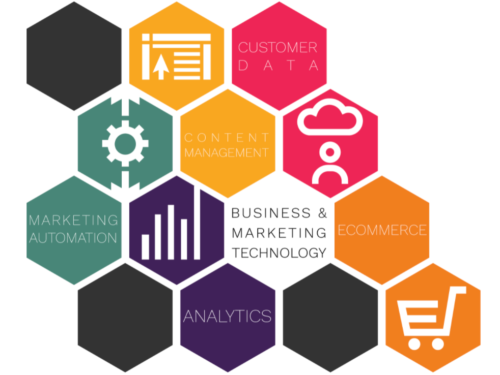 Hexagon diagram of GeekHive's Business Marketing and Technology starting point.