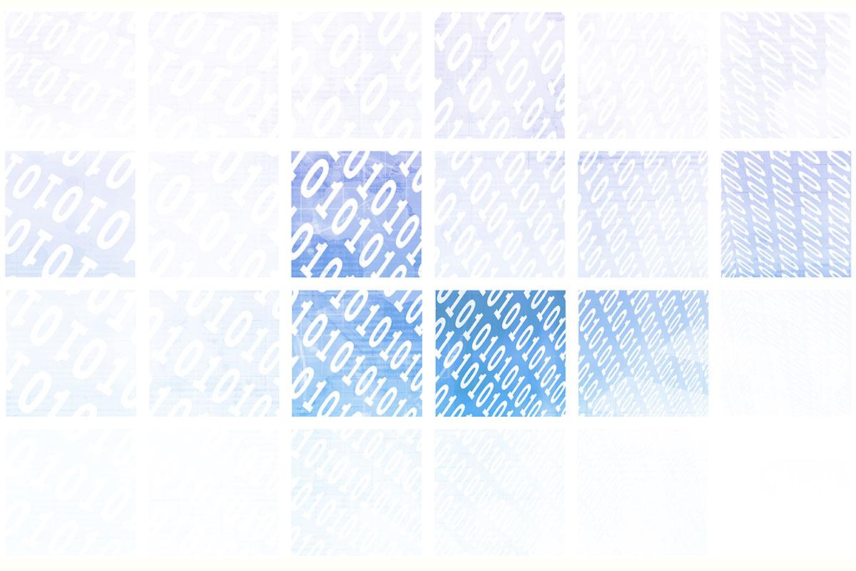 Series of digital squares with zeros and ones.