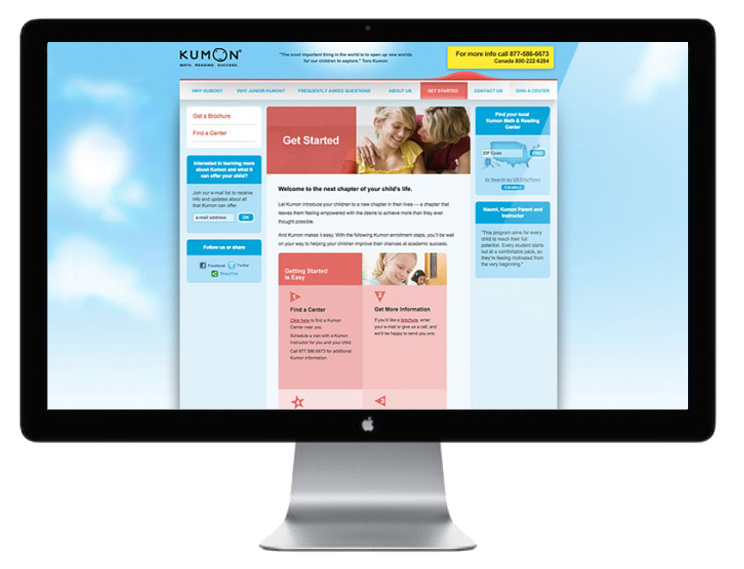 Kumon website on a computer screen.