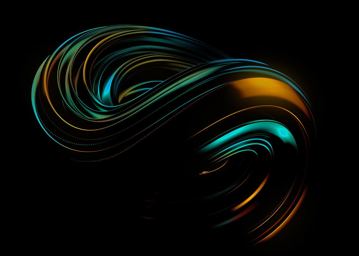 Futuristic 3D Object with Dynamic Waves and Neon Lights.