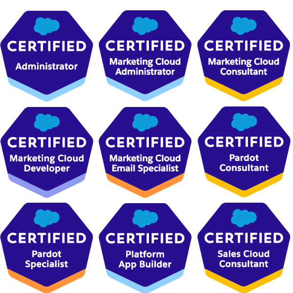 Salesforce Certification badges.